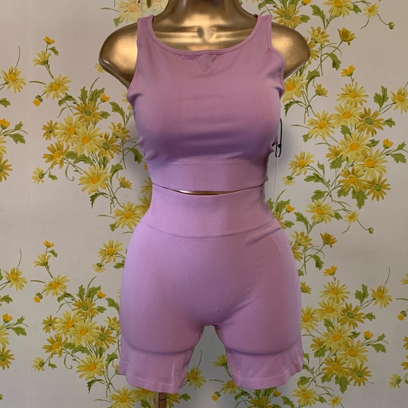 2 pc workout set Seamless Crop Top & Biker Short Set size S - Picture 2 of 13